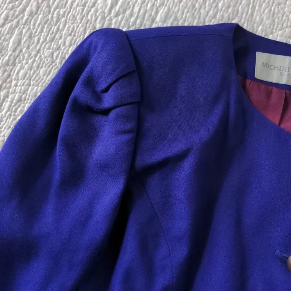 Vintage 80s Michelle Stuart Blazer Purple Gold Button Corpcore Size 8P